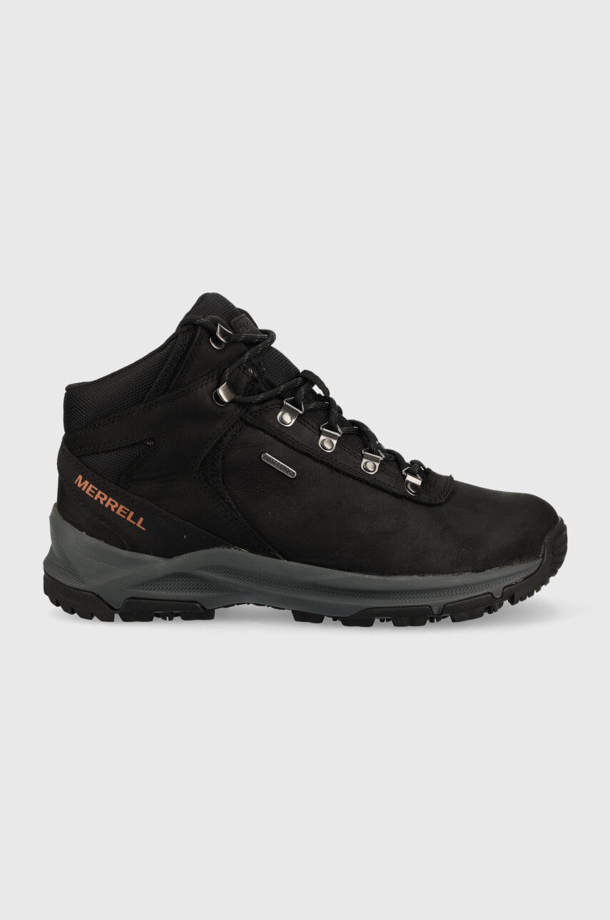 Merrell pantofi Erie Mid Leather Waterproof barbati, culoarea negru