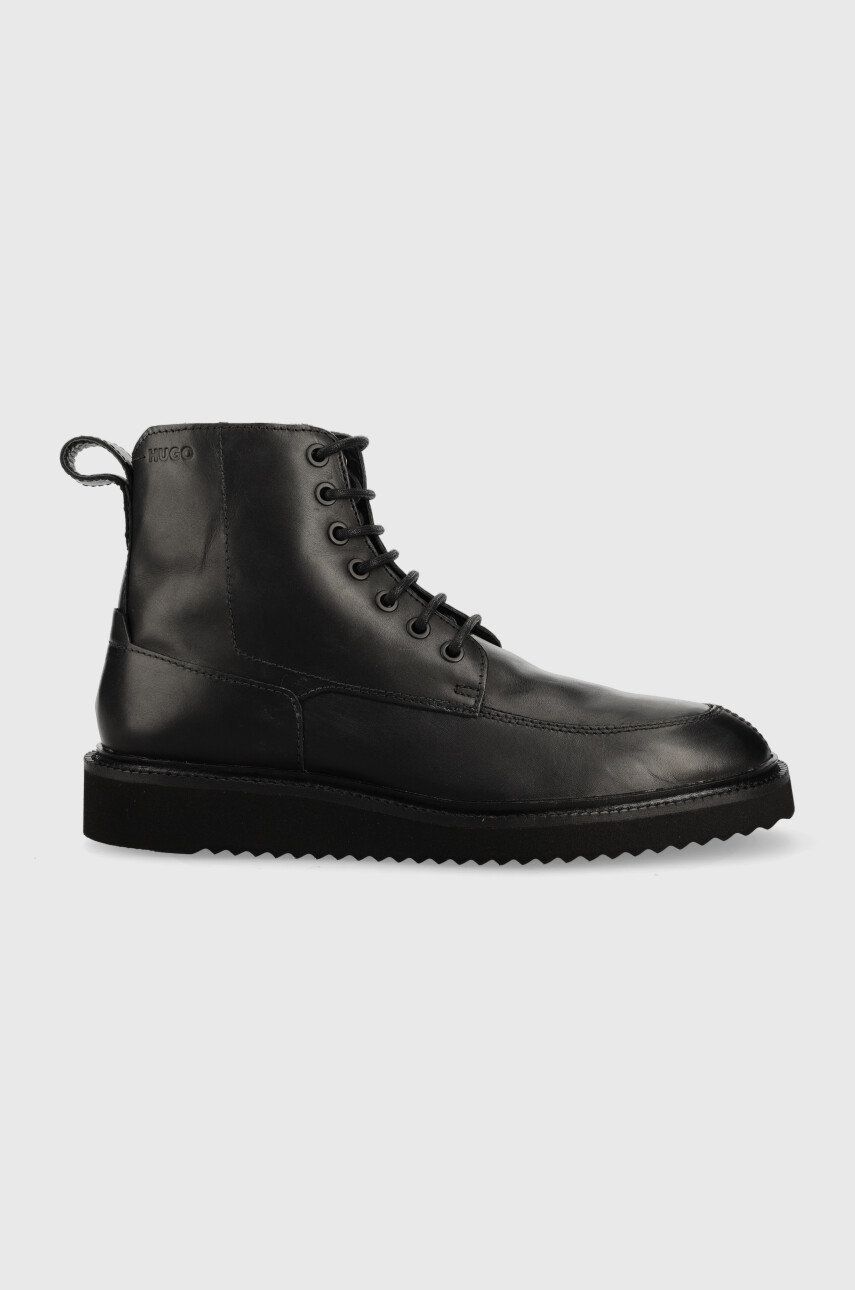 Kožené topánky HUGO District pánske, čierna farba