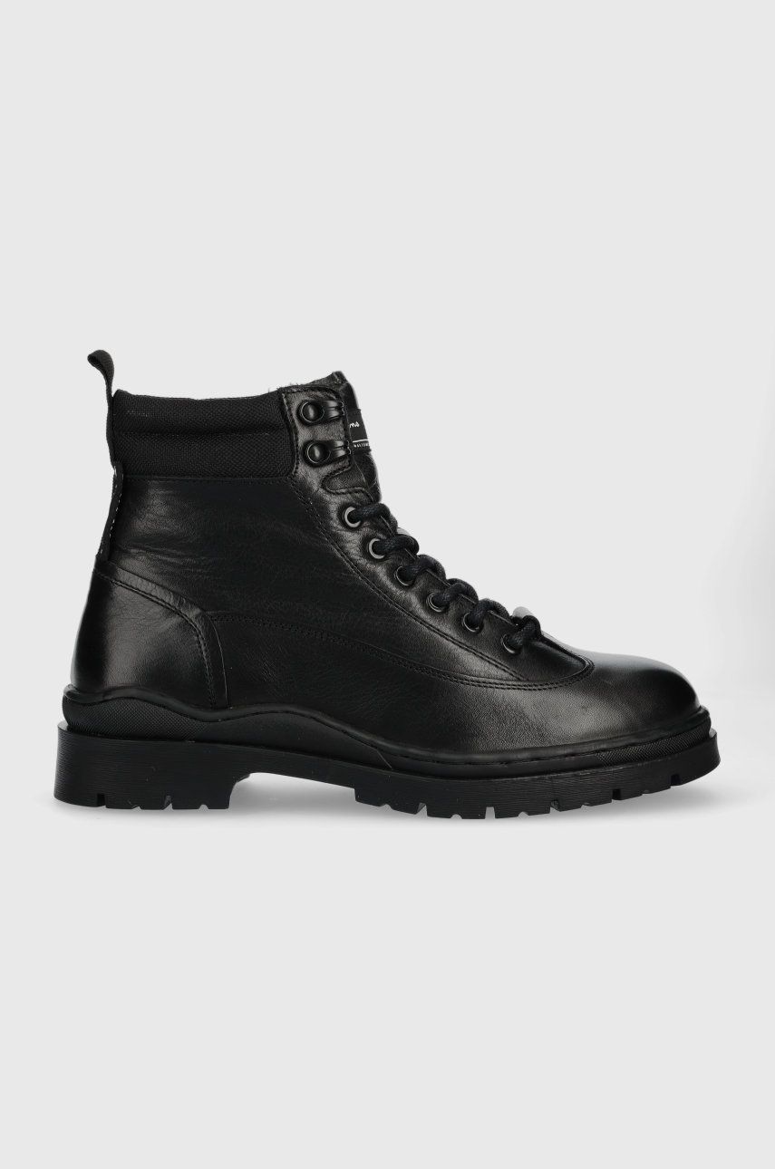 Kožené boty Pepe Jeans Brad Hiker Boot pánské, černá barva - černá -  Svršek: Přírodní kůže