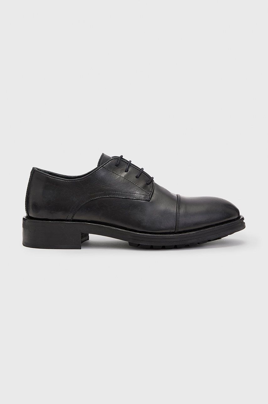 AllSaints pantofi de piele Brutus Derby barbati, culoarea negru AllSaints imagine noua