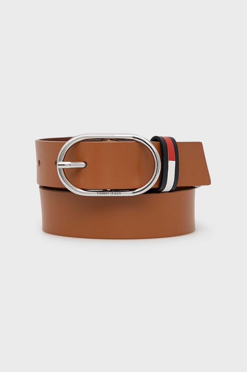

Кожен колан Tommy Jeans Oval 3.0 Belt дамски в кафяво, Кафяв