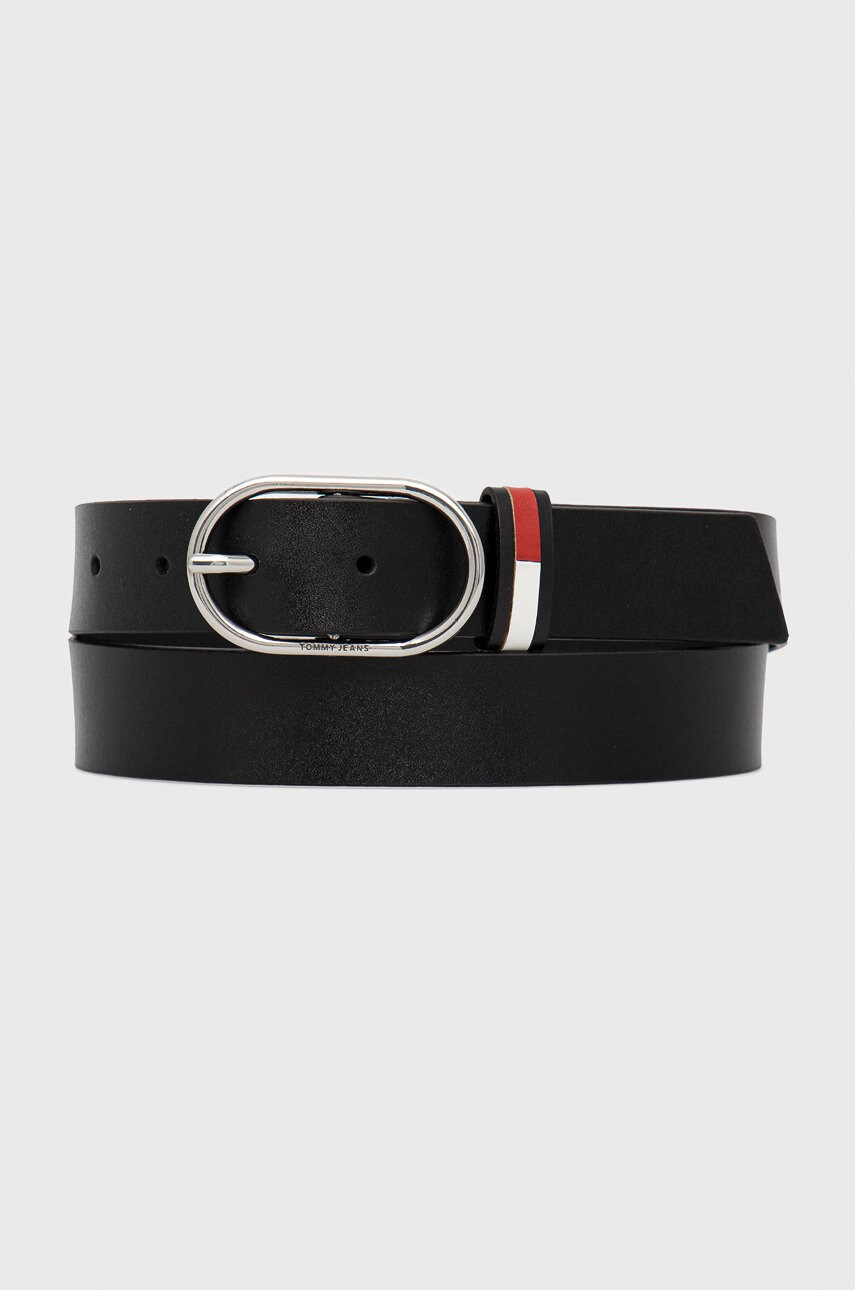 Tommy jeans curea de piele oval 3.0 belt femei, culoarea negru