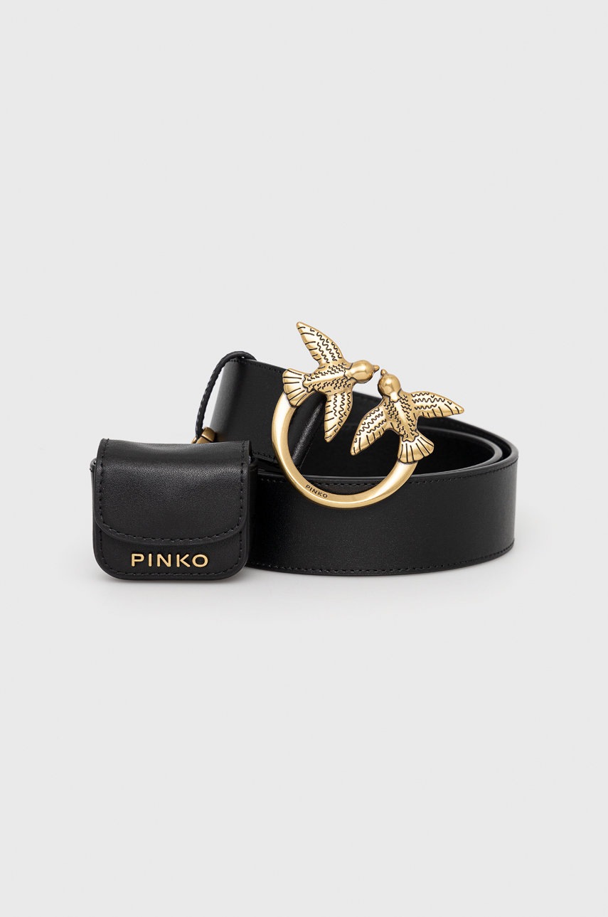 

Кожен колан Pinko дамски в черно, Черен
