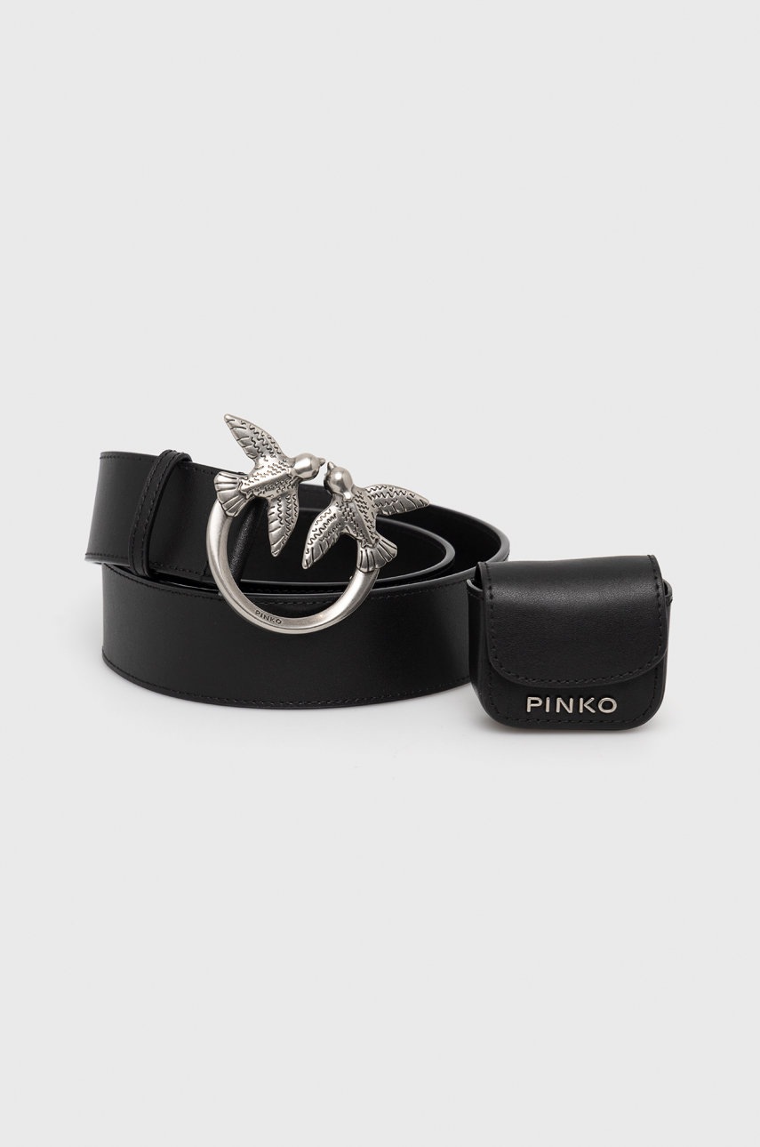 

Кожен колан Pinko дамски в черно, Черен