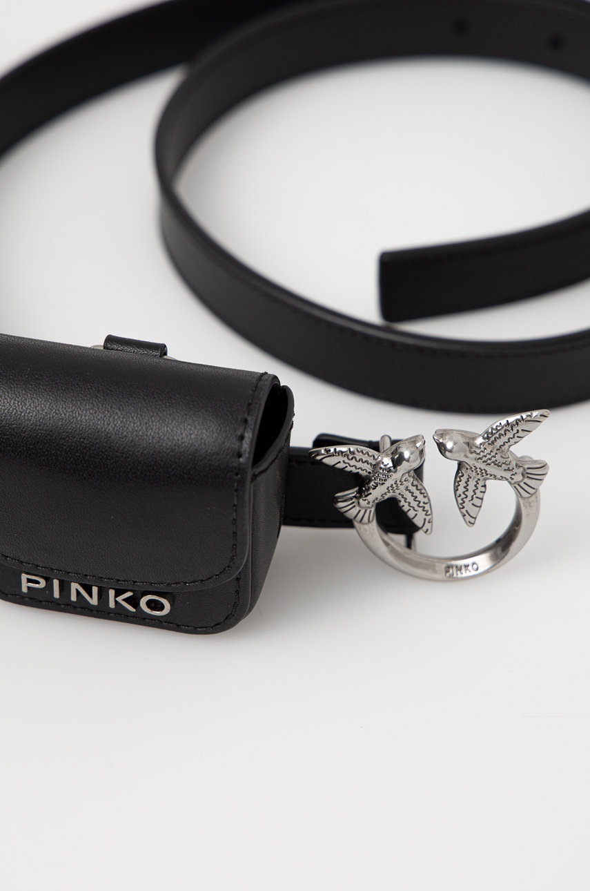 

Шкіряний ремінь Pinko жіночий колір чорний