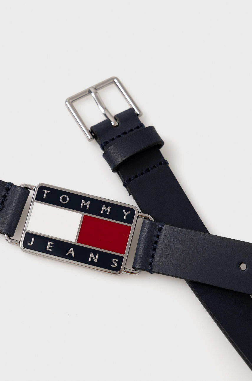 

Шкіряний ремінь Tommy Jeans жіночий колір синій