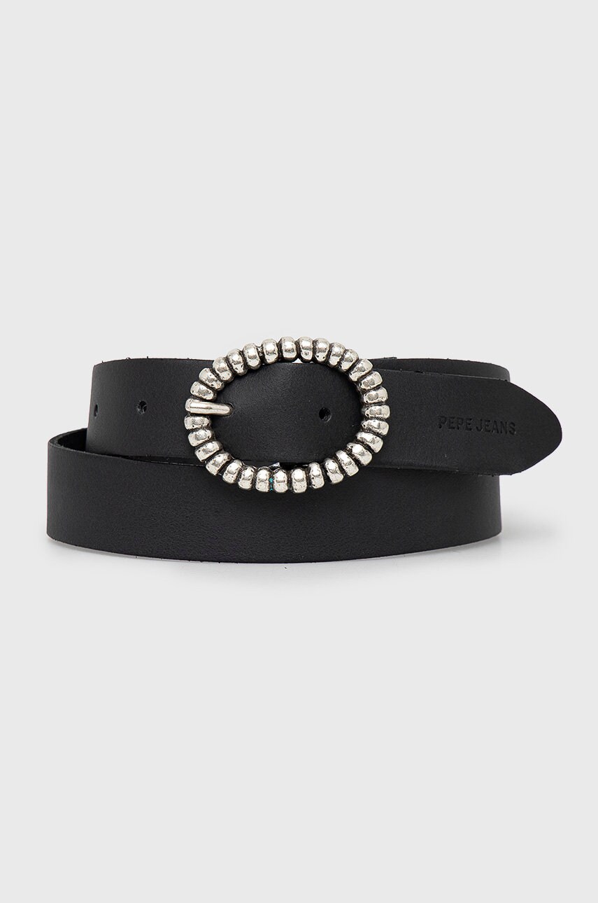 Pepe jeans curea de piele femei, culoarea negru