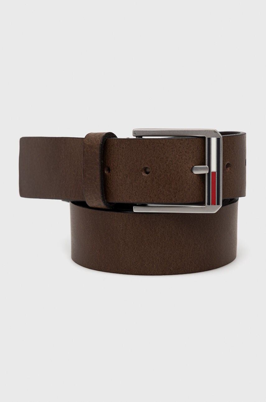 Tommy jeans curea de piele essential leather 3.5 barbati, culoarea maro