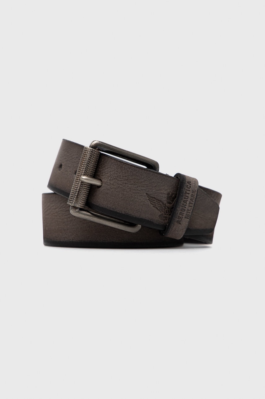 Aeronautica militare curea de piele barbati, culoarea gri