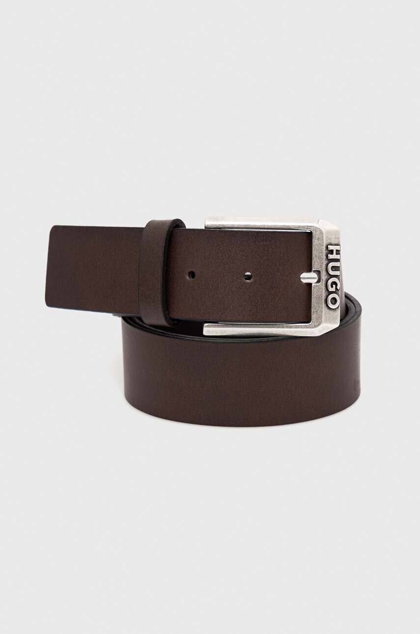 HUGO curea de piele barbati, culoarea maro
