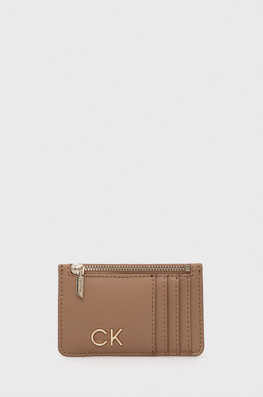 

Калъф за карти Calvin Klein дамски в кафяво, Кафяв