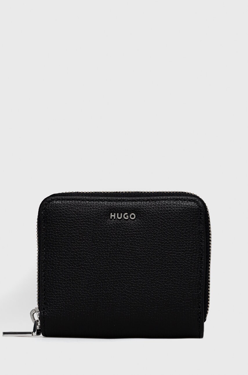 

Кожен портфейл HUGO дамски в черно, Черен