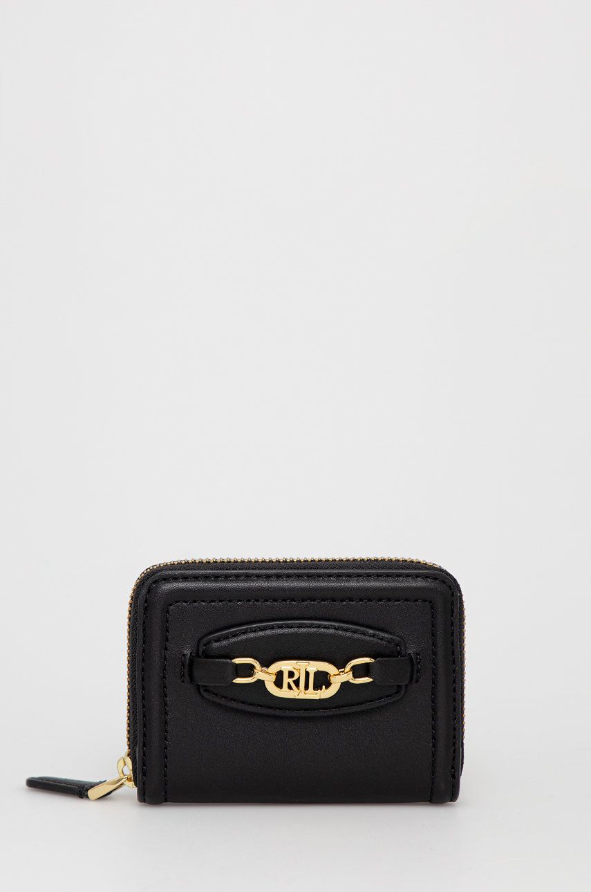 Levně Kožená peněženka Lauren Ralph Lauren černá barva