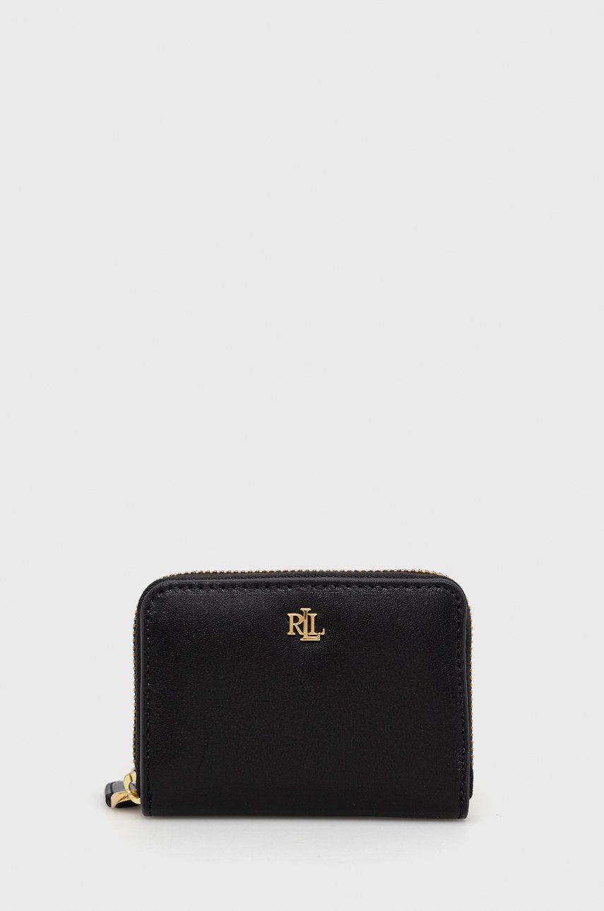 Kožená peněženka Lauren Ralph Lauren černá barva - černá -  Hlavní materiál: 100% Přírodní kůže