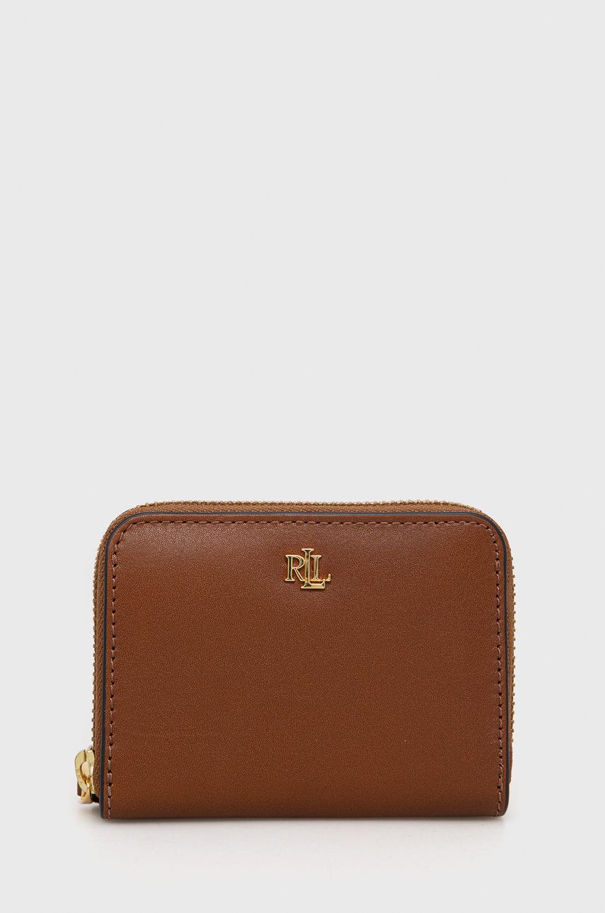 Kožená peněženka Lauren Ralph Lauren hnědá barva - hnědá -  Hlavní materiál: 100% Přírodní kůže