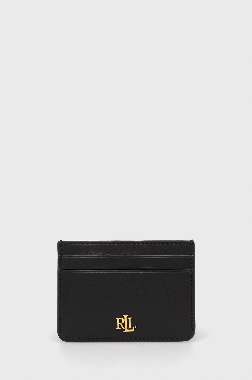 Levně Kožené pouzdro na karty Lauren Ralph Lauren černá barva, 432876732001