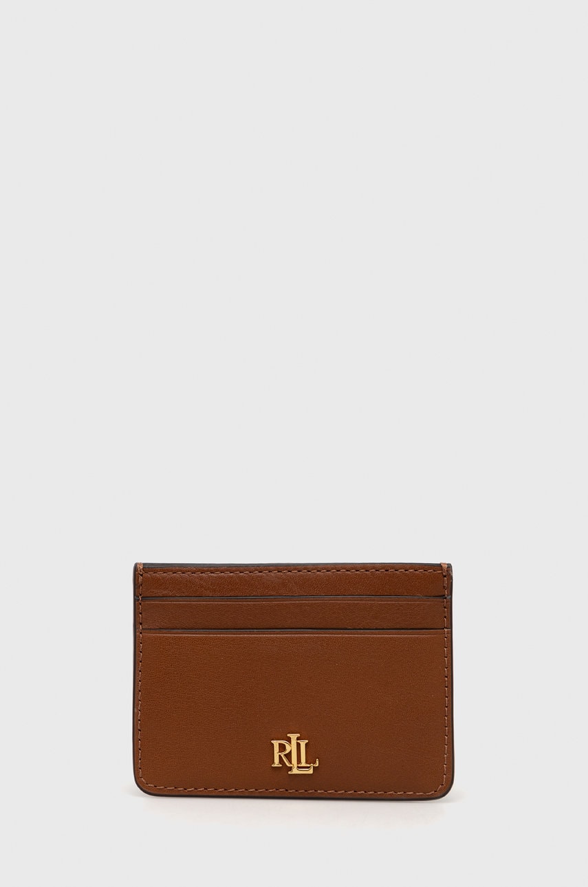Levně Kožené pouzdro na karty Lauren Ralph Lauren hnědá barva, 432876732002