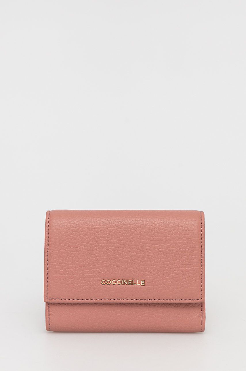 Coccinelle portfel skórzany damski kolor różowy