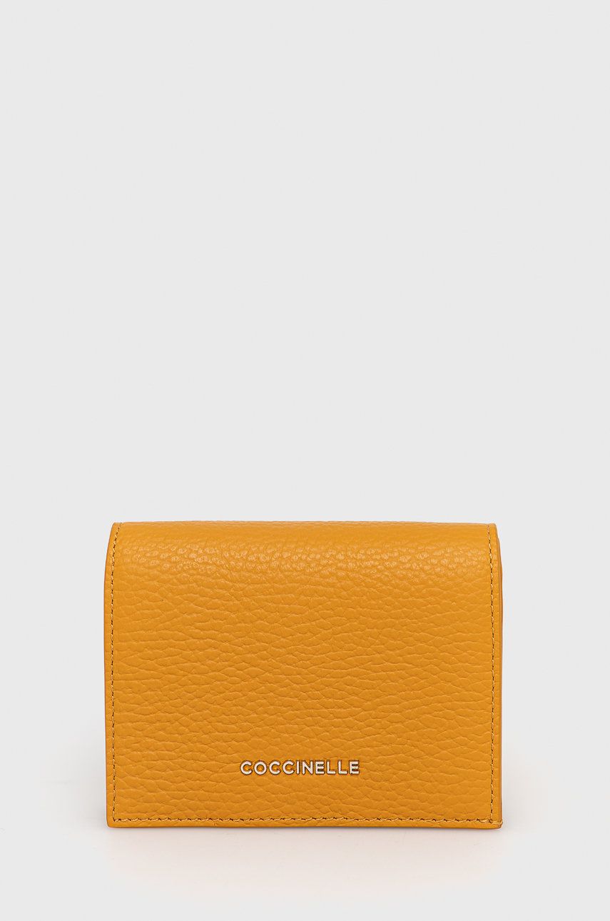 Coccinelle portfel skórzany damski kolor pomarańczowy
