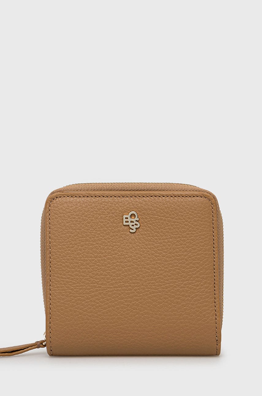 Boss portofel de piele femei, culoarea bej