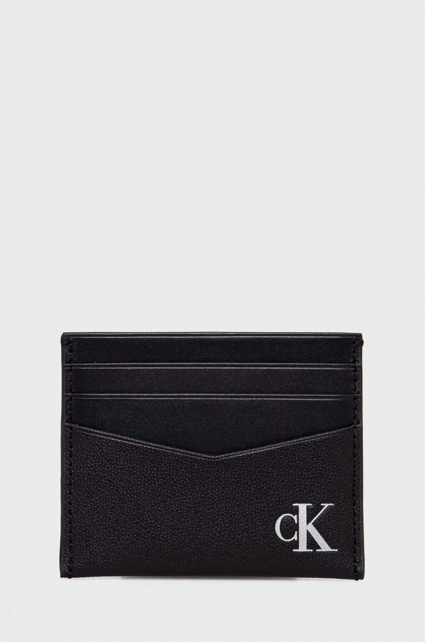 Calvin Klein Jeans etui na karty skórzane damski kolor czarny