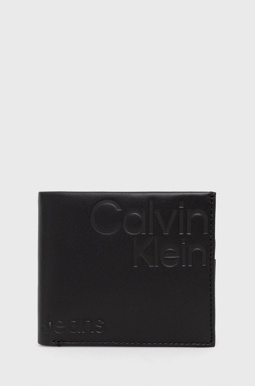 

Кожен портфейл Calvin Klein Jeans дамски в черно, Черен
