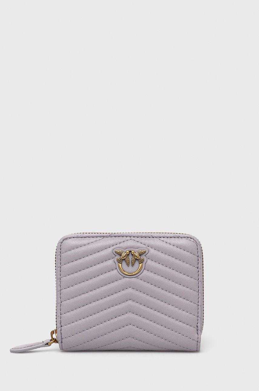 Pinko portfel skórzany damski kolor fioletowy