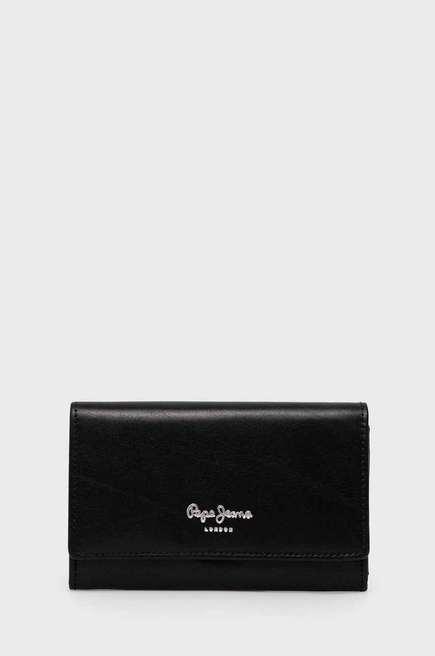 

Кожен портфейл Pepe Jeans дамски в черно, Черен