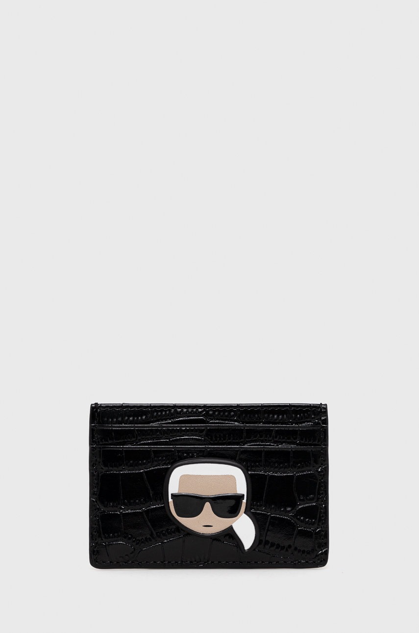 

Кожен калъф за карти Karl Lagerfeld дамски в черно, Черен