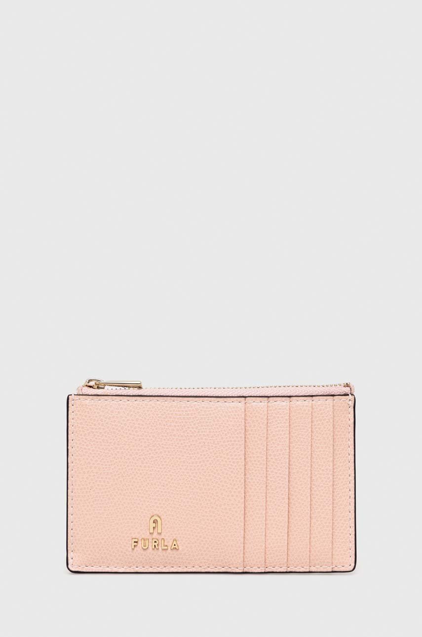 

Кожен калъф за карти Furla дамски в розово, Розов