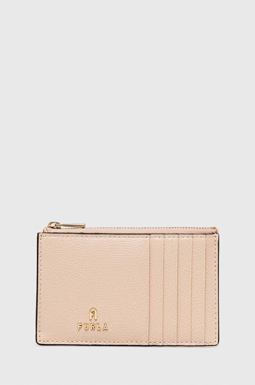 

Кожен калъф за карти Furla дамски в бежово, Бежов