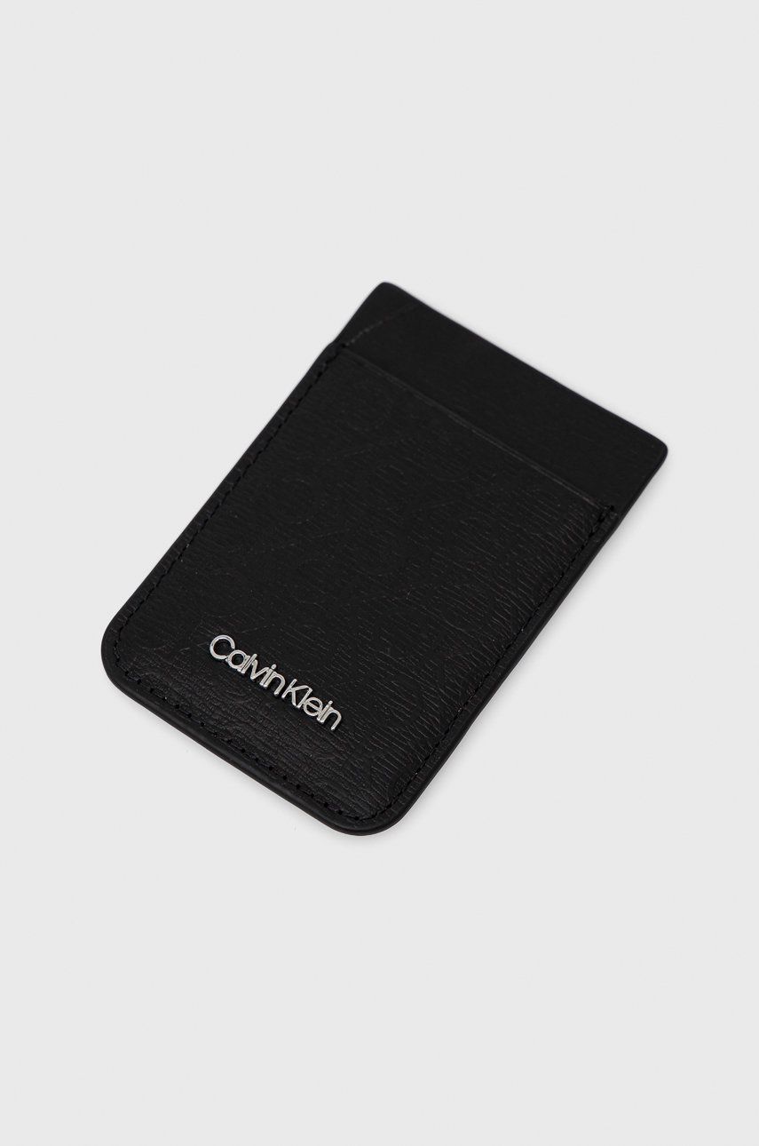 Kožené pouzdro na karty Calvin Klein černá barva - černá -  100% Přírodní kůže