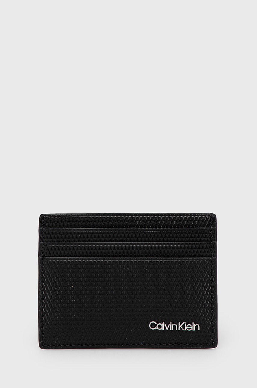 

Кожен калъф за карти Calvin Klein мъжки в черно, Черен
