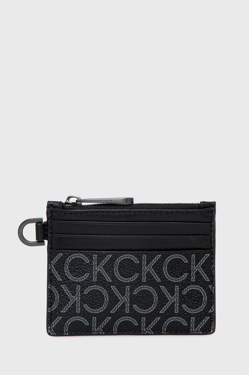 Pouzdro na karty Calvin Klein černá barva - černá -  51% Polyester