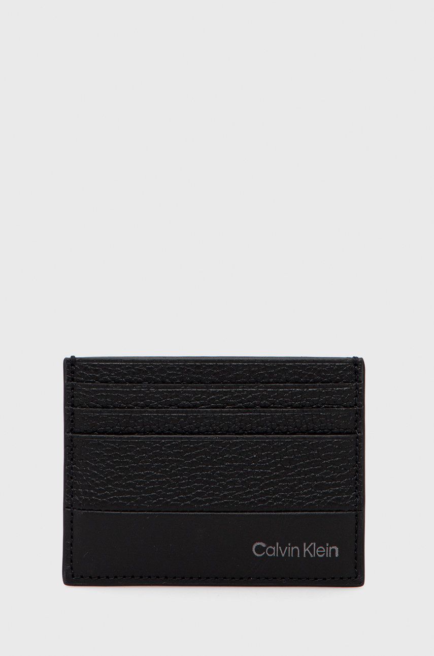 Levně Kožené pouzdro na karty Calvin Klein černá barva, K50K509178