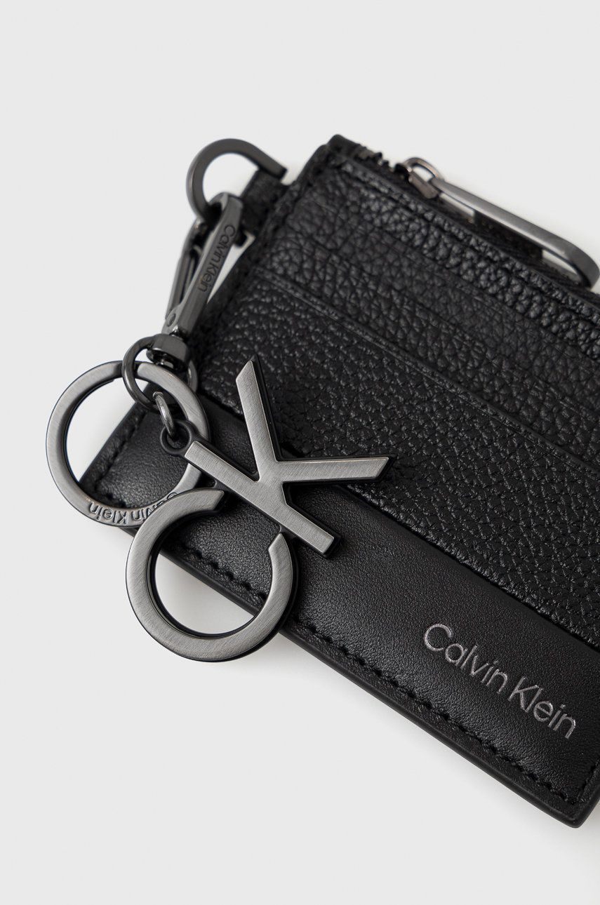Calvin Klein etui na karty skórzane i brelok męski kolor czarny