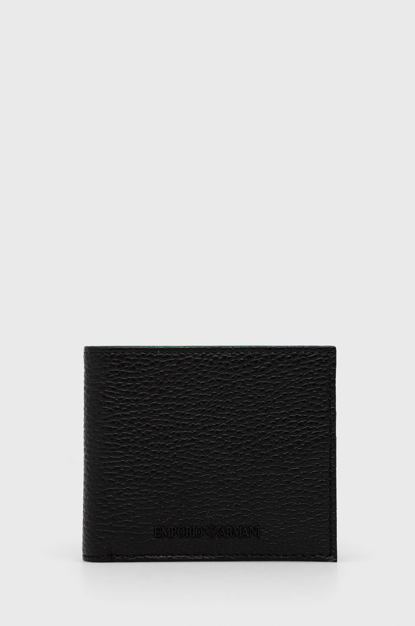 

Кожен портфейл Emporio Armani мъжки в черно, Черен