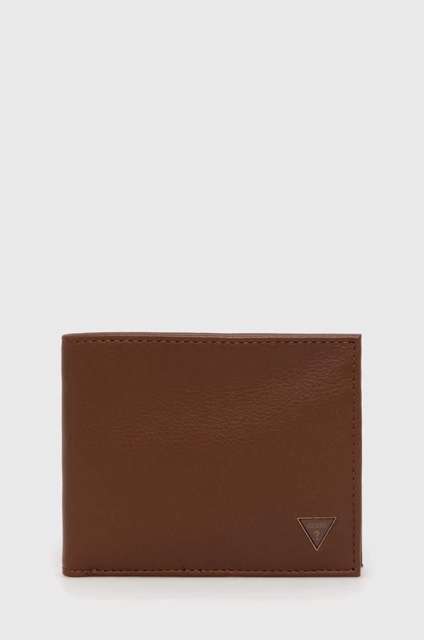 

Кожен портфейл Guess мъжки в кафяво, Кафяв