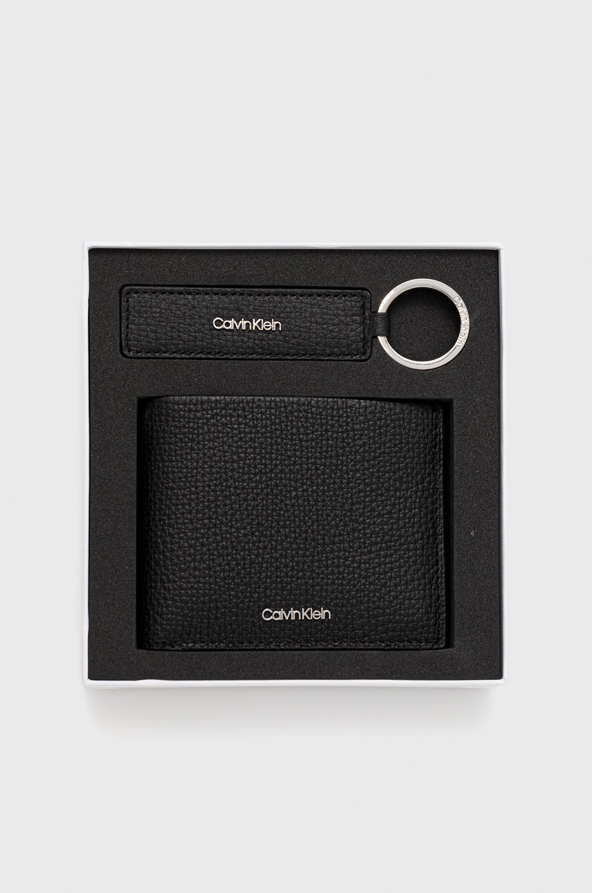 

Кожен портфейл + ключодържател Calvin Klein мъжки в черно, Черен