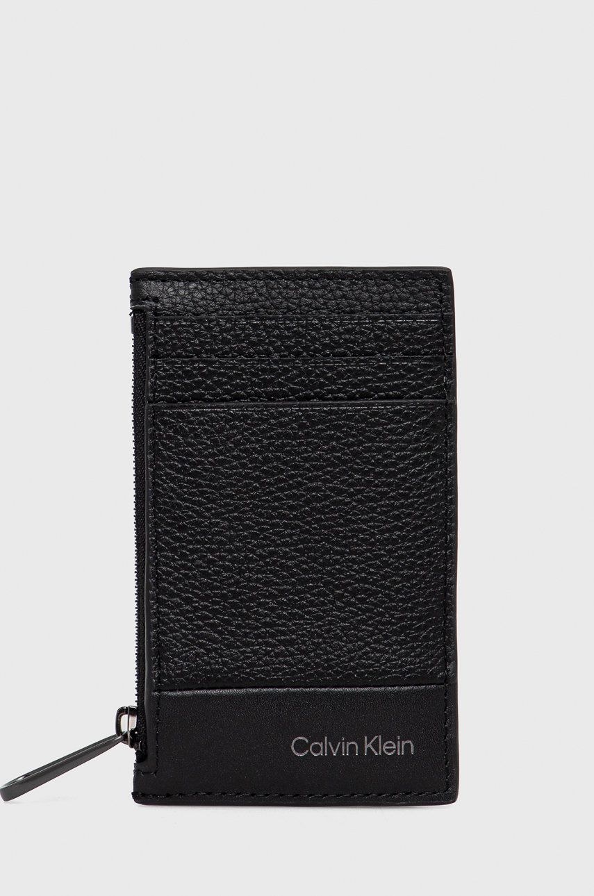 Levně Kožené pouzdro na karty Calvin Klein černá barva, K50K509609