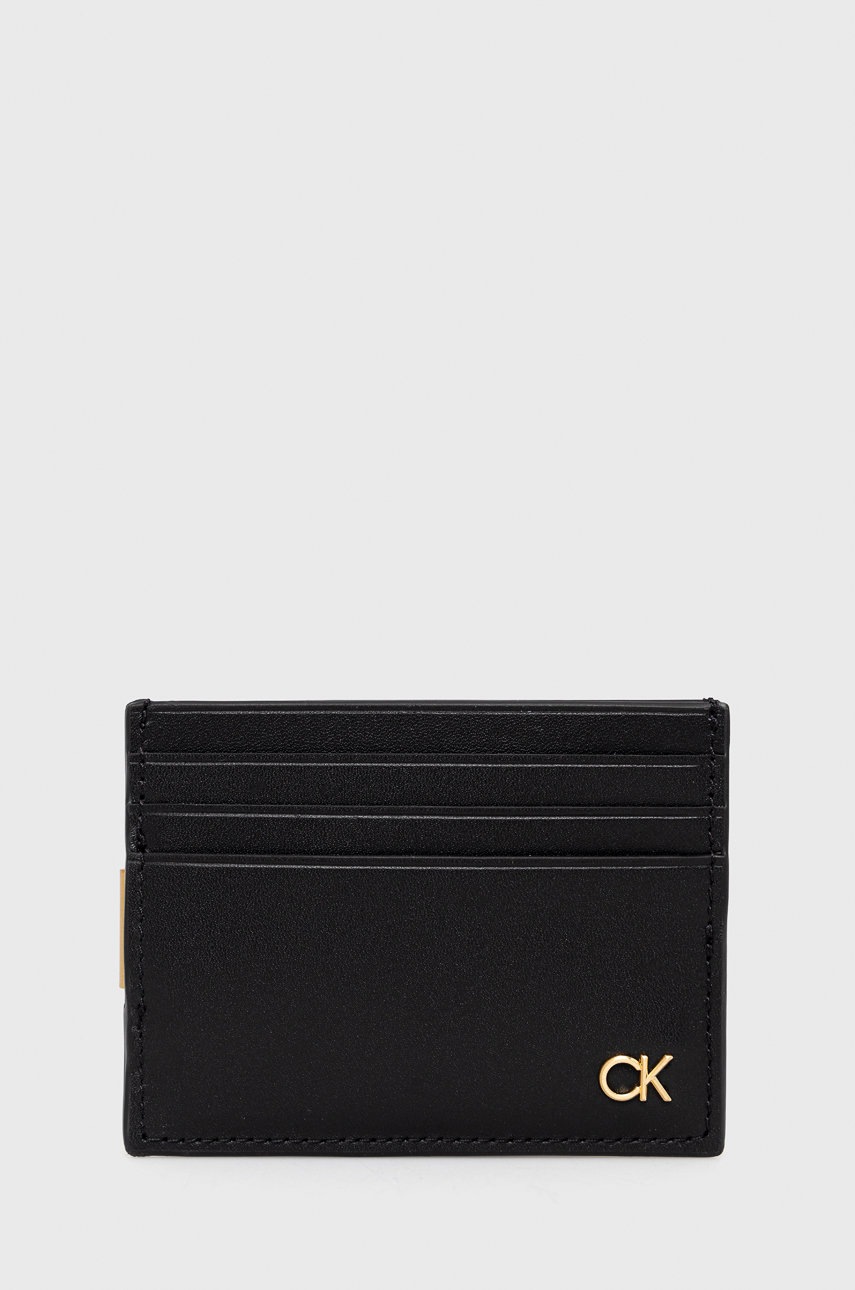 

Кожен калъф за карти Calvin Klein мъжки в черно, Черен