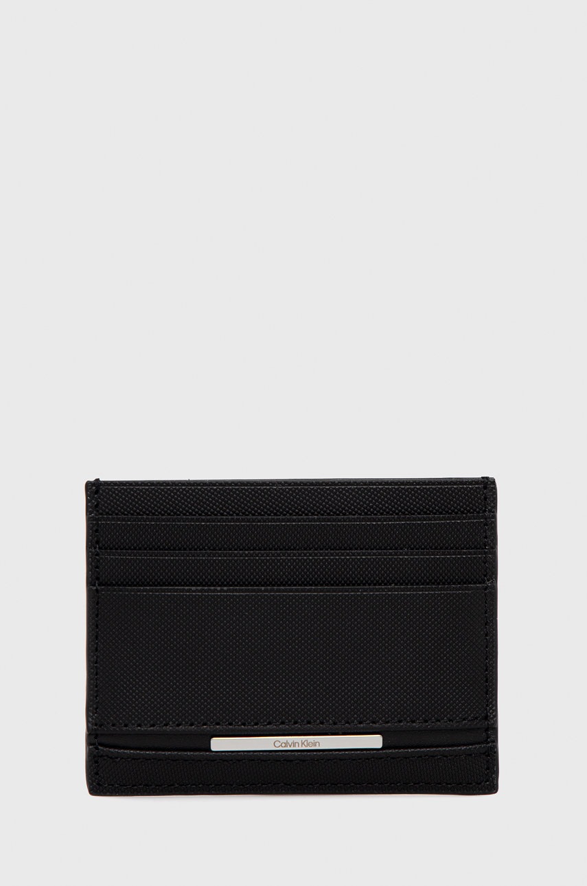 

Кожен калъф за карти Calvin Klein мъжки в черно, Черен