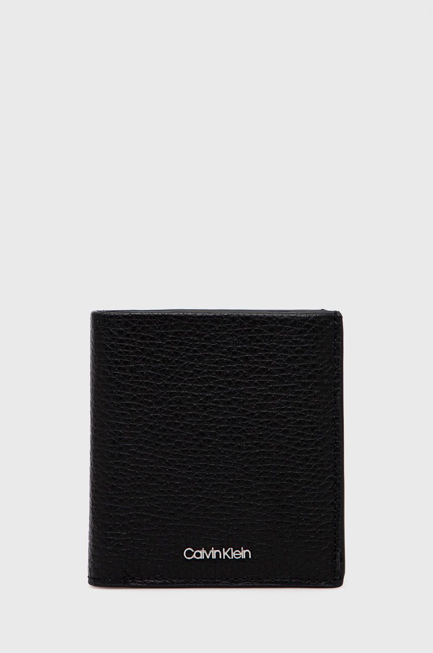 Kožená peněženka Calvin Klein černá barva - černá -  Přírodní kůže