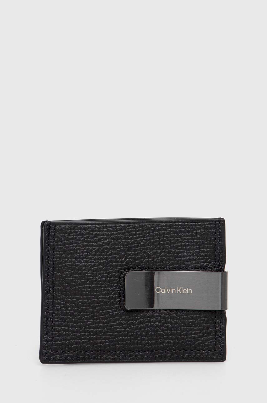 

Кожен калъф за карти Calvin Klein мъжки в черно, Черен