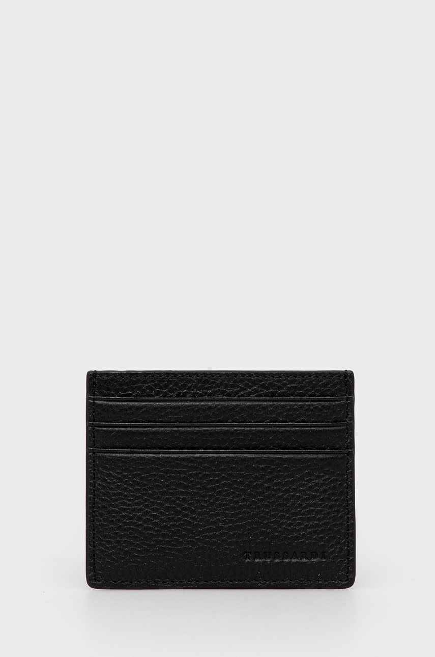 

Кожен калъф за карти Trussardi мъжки в черно, Черен