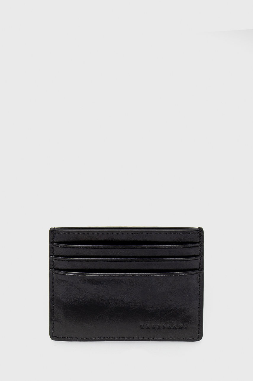 

Кожен калъф за карти Trussardi мъжки в черно, Черен