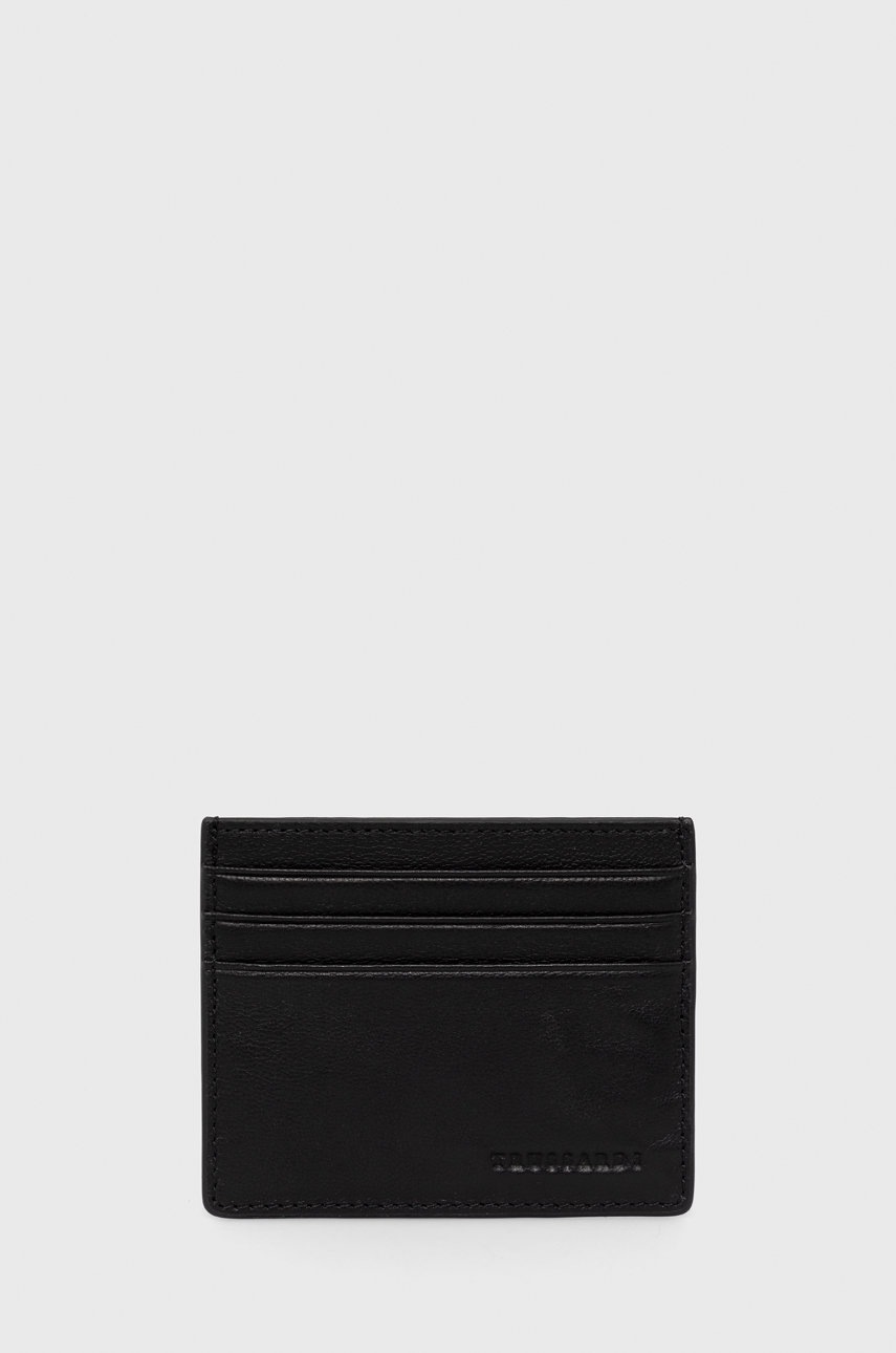 

Кожен калъф за карти Trussardi мъжки в черно, Черен