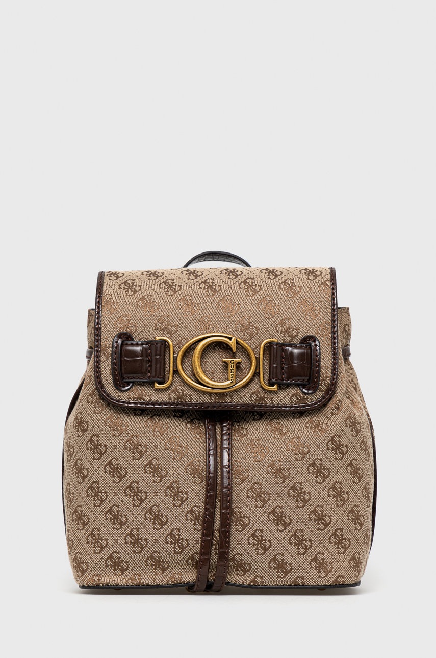 

Раница Guess в кафяво малък размер с десен, Кафяв