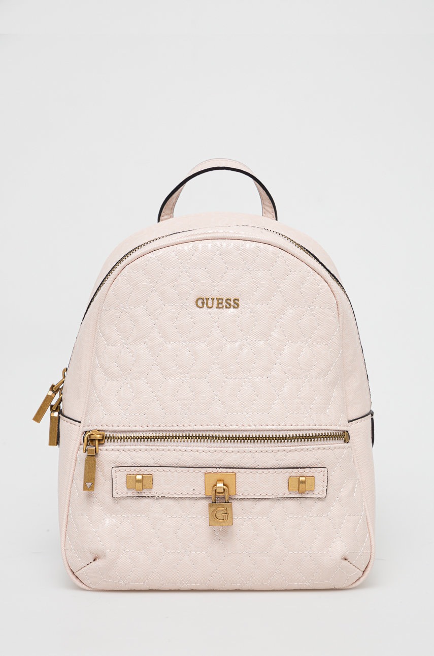 

Раница Guess в черно малък размер с десен, Розов