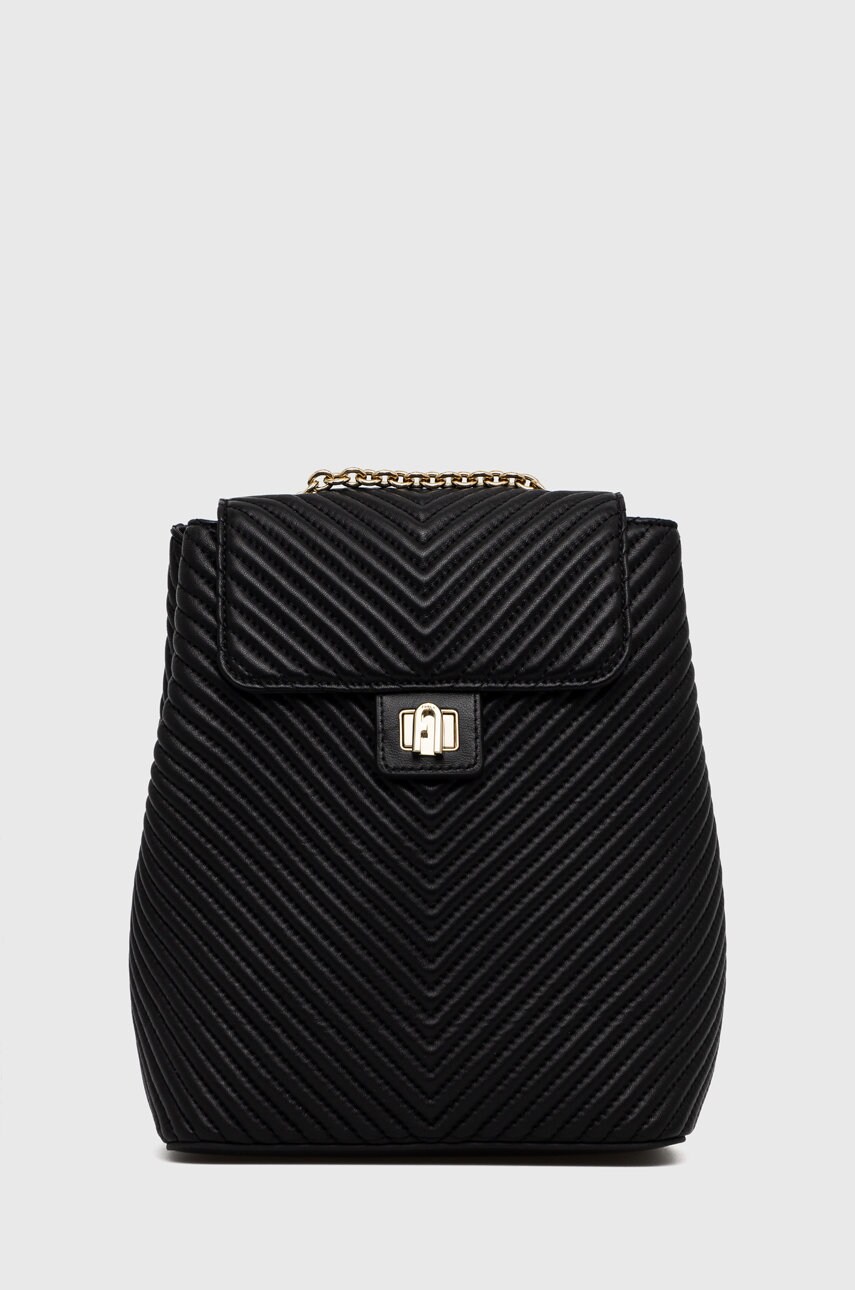 Furla ghiozdan de piele femei, culoarea negru, mic, neted
